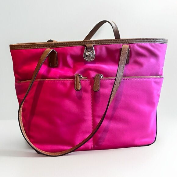 Michael Kors Kempton Raspberry Pink MD Pocket Tote Bag Nylon Medium NEW - Picture 2 of 14